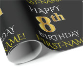 Zwart, "HAPPY 8th BIRTHDAY"-omslagpapier Cadeaupapier (Rol Hoek)