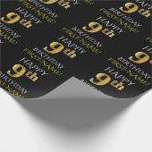 Zwart, "HAPPY 9th BIRTHDAY"-omslagpapier Cadeaupapier (Hoek)