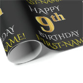 Zwart, "HAPPY 9th BIRTHDAY"-omslagpapier Cadeaupapier (Rol Hoek)