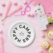 Zwart Happy Campers Camping Trip Custom Papieren Bordje (Feest)