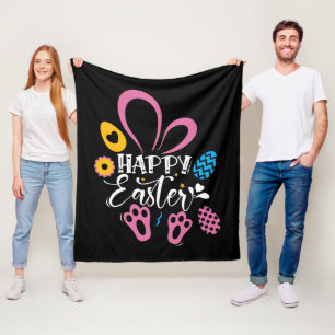 Zwart Happy Easter Schattige Bunny Easter Eggs Hun Fleece Deken