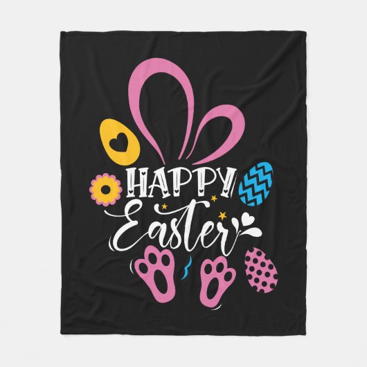 Zwart Happy Easter Schattige Bunny Easter Eggs Hun Fleece Deken (Voorkant)