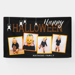 Zwart Happy Halloween 4 foto collage spinnen Spandoek