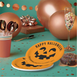 Zwart Happy Halloween pompoen gezicht vorm op Sina Papieren Bordje