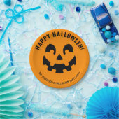 Zwart Happy Halloween pompoen gezicht vorm op Sina Papieren Bordje (Feest)