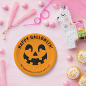 Zwart Happy Halloween pompoen gezicht vorm op Sina Papieren Bordje (Feest)