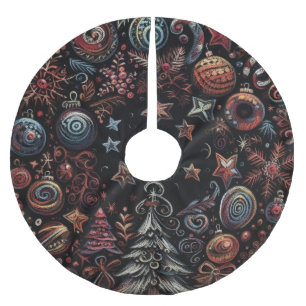 Zwart Hard Pastels Tekening Kerstmis Motieven Kerstboom Rok