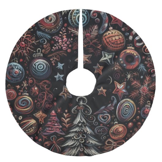 Zwart Hard Pastels Tekening Kerstmis Motieven Kerstboom Rok (Voorkant)