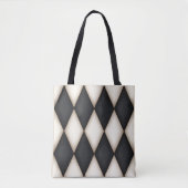 Zwart. Harlequin Pattern & White Diamond Check Tote Bag (Voorkant)