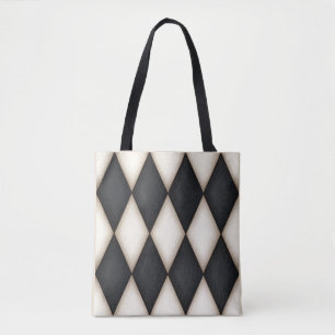 Zwart. Harlequin Pattern & White Diamond Check Tote Bag