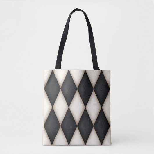 Zwart. Harlequin Pattern & White Diamond Check Tote Bag (Voorkant)