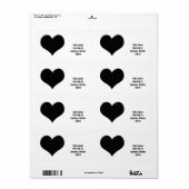 Zwart hart adreslabel etiket (Full Sheet)