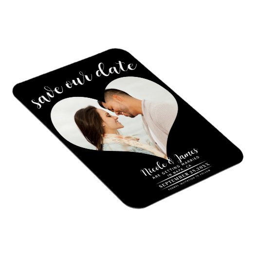 Zwart Hart Foto Bruiloft Save the Date Magneet (Rechterzijde)