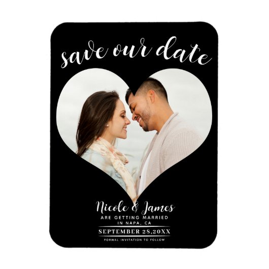 Zwart Hart Foto Bruiloft Save the Date Magneet (Verticaal)