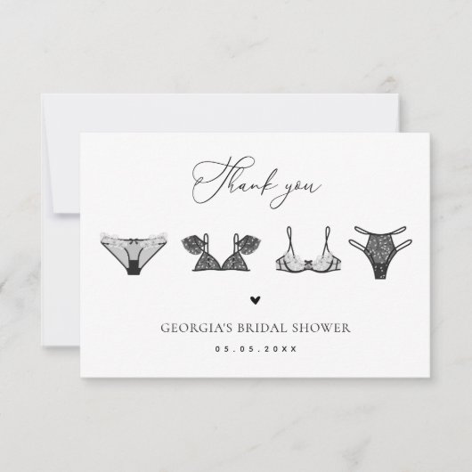 Zwart Hart & Kanten Ondergoed Elegante Bruidsmeisj Bedankkaart (Voorkant)