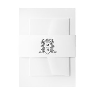 Zwart hart kroon crest monogram op witte bruiloft uitnodigingen wikkel