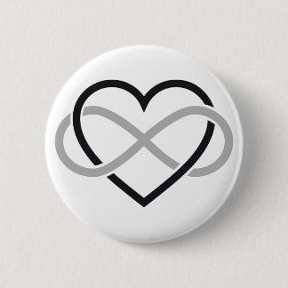 Zwart hart met oneindig teken ronde button 5,7 cm