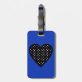 Zwart hart met pooldots op blauwe achtergrond bagagelabel (Achterkant verticaal)