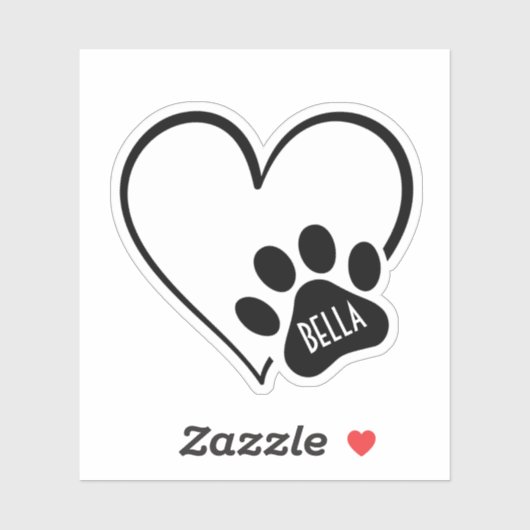 Zwart Hart met Pootafdruk Sticker (Vel)