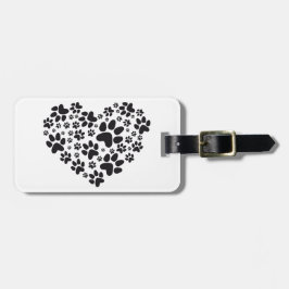 zwart hart met poten, dierlijk voedselprintpatroon bagagelabel