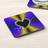 Zwart hart met sterren op paarse gele regenboog bier onderzetter (Linkerzijde)