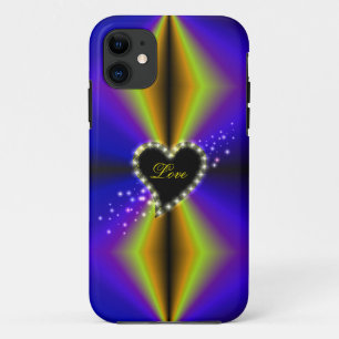 Zwart hart met sterren op paarse gele regenboog Case-Mate iPhone case