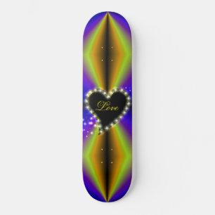 Zwart hart met sterren op paarse gele regenboog persoonlijk skateboard