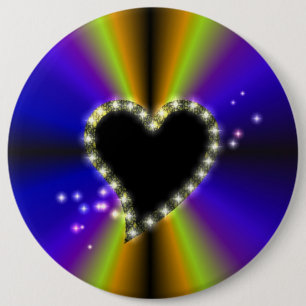 Zwart hart met sterren op paarse gele regenboog ronde button 6,0 cm