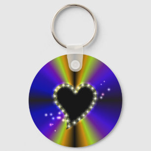 Zwart hart met sterren op paarse gele regenboog sleutelhanger
