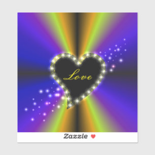 Zwart hart met sterren op paarse gele regenboog sticker