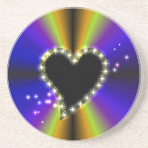 Zwart hart met sterren op paarse gele regenboog zandsteen onderzetter