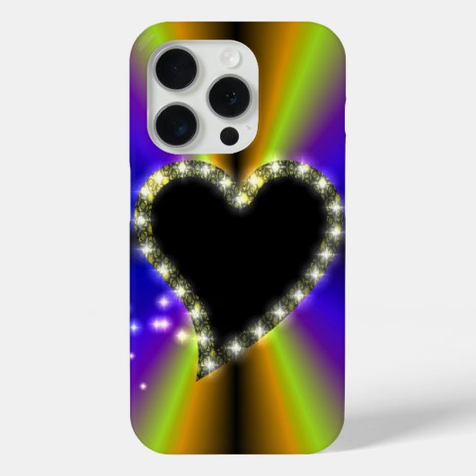 Zwart hart met sterren op regenboog Case-Mate iPhone case (Achterkant)