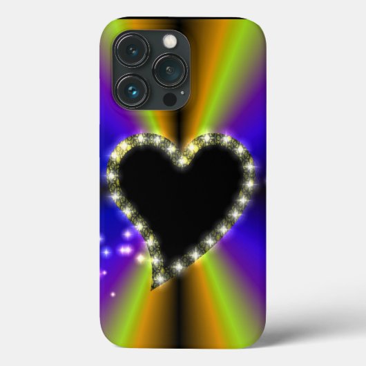 Zwart hart met sterren op regenboog Case-Mate iPhone case (Achterkant)