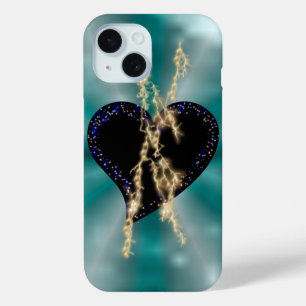 Zwart hart met sterren op regenboog iPhone 15 case