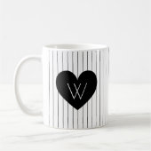 Zwart Hart met Verticale Strepen Patroon Monogram Koffiemok (Links)