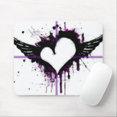 Zwart hart met Wings Mousepad Muismat (Met muis)