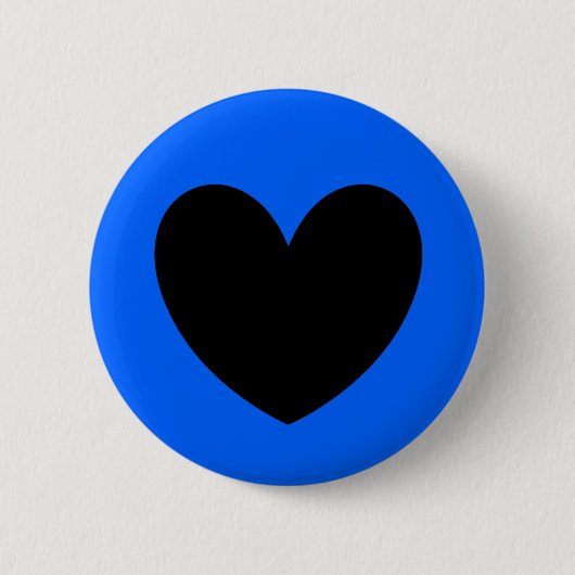 Zwart hart op blauw ronde button 5,7 cm (Voorkant)