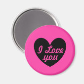 Zwart hart op fuchsia roze magneet (Voorkant / Achterkant)