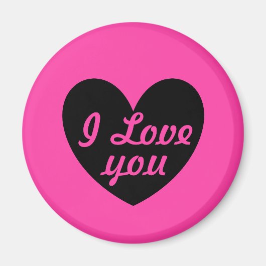 Zwart hart op fuchsia roze magneet (Voorkant)