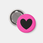 Zwart hart op fuchsia roze magneet (Voorkant / Achterkant)