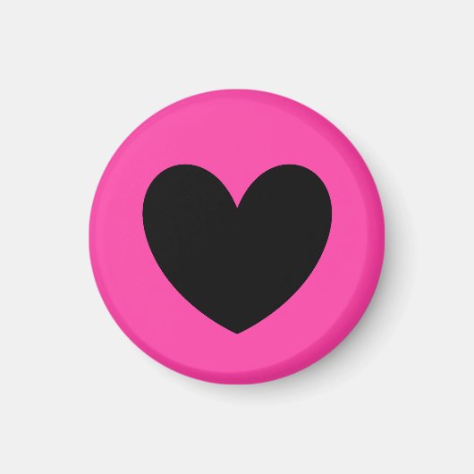 Zwart hart op fuchsia roze magneet (Voorkant)