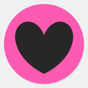Zwart hart op fuchsia roze ronde sticker