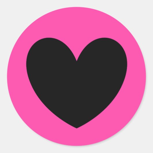 Zwart hart op fuchsia roze ronde sticker (Voorkant)
