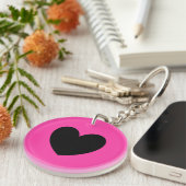 Zwart hart op fuchsia roze sleutelhanger (Voorkant Rechts)