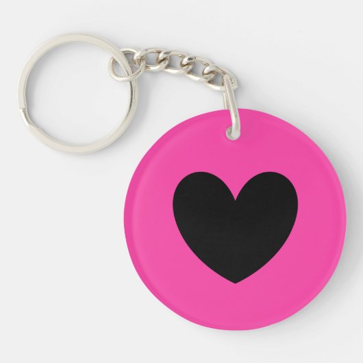 Zwart hart op fuchsia roze sleutelhanger (Voorkant)