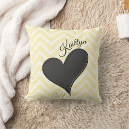 Zwart hart op geel Chevron Stripe Sierkussen