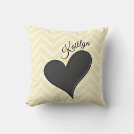 Zwart hart op geel Chevron Stripe Sierkussen