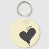 Zwart hart op gele Chevron Stripe met naam Sleutelhanger (Voorkant)
