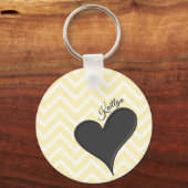 Zwart hart op gele Chevron Stripe met naam Sleutelhanger (Voorkant)