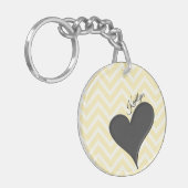 Zwart hart op gele Chevron Stripe met naam Sleutelhanger (Voorkant Links)